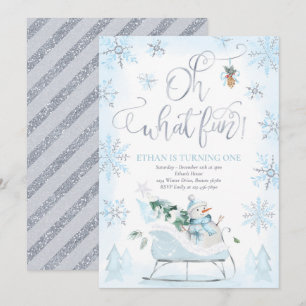 Convite Oh Que Diversão Azul e Silver Winter Sleigh Anive