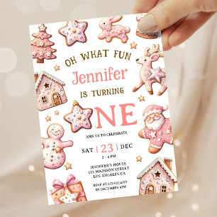 Convite Oh Que Diversão Biscoitos Rosa de Natal Aniversári