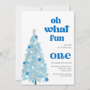 Convite Oh que divertido Árvore Azul Natal Menino aniversá