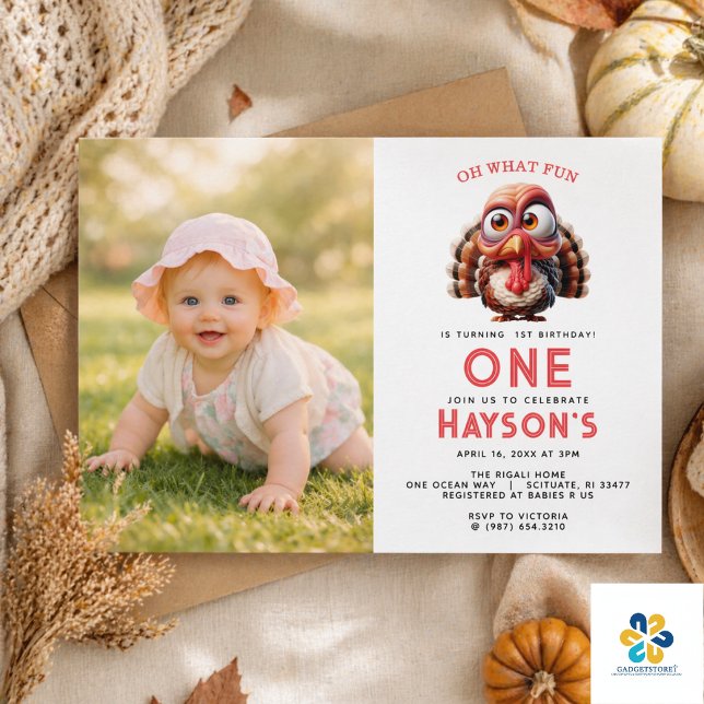 Convite Oh que divertido Caricaturas  Peru 1º Aniversário (Oh what's fun Caricatures Turkey 1st Birthday Invitation)