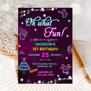 Convite Oh, Que Noivado De Natal Moderno Roxo Neon