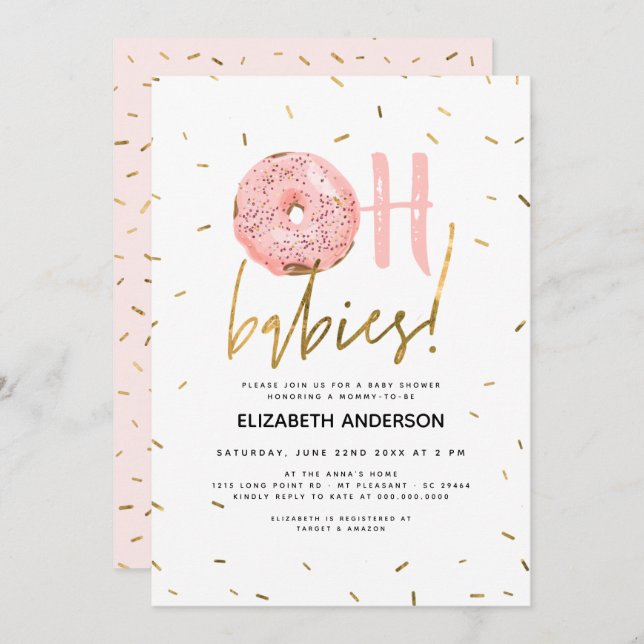 Convite Oh Rosquinha de bebês e Chá de fraldas de meninas  (Frente/Verso)