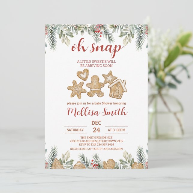 Convite Oh Snap Bolo de Natal Bebê Shower (Em pé/Frente)