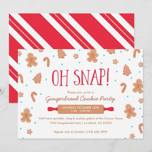 Convite "Oh Snap!" Festa de Natal Gingercake Cookie (Frente/Verso)