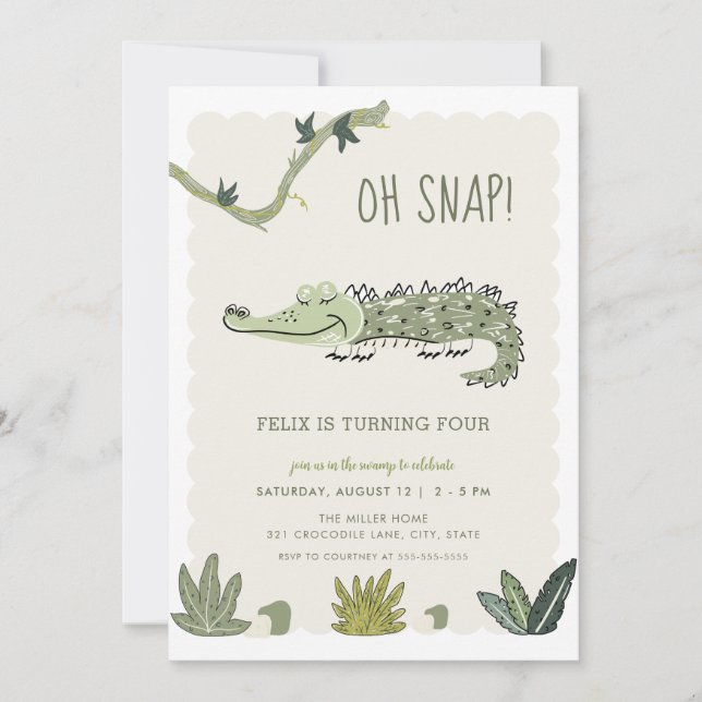 Convite Oh Snap Swamp Crocodile Birthday Invitation (Frente)