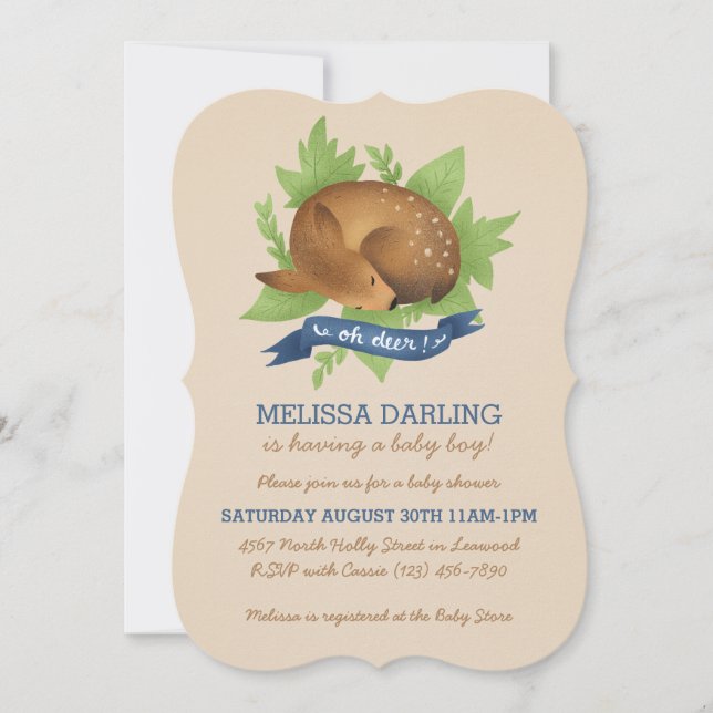 Convite "Oh veado!" Chá de fraldas de Menino da Floresta B (Frente)