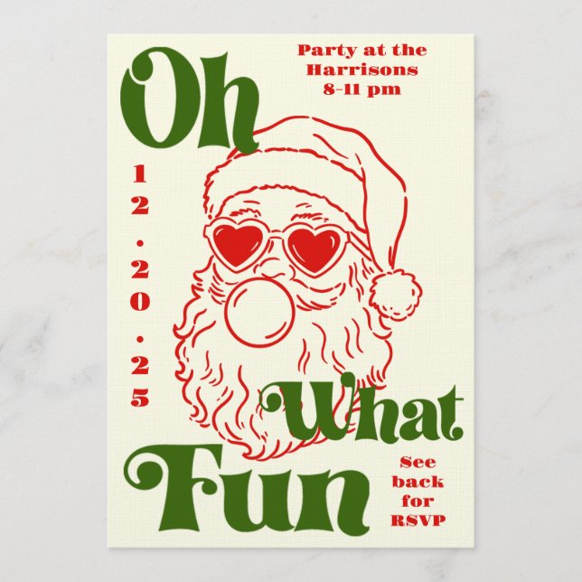 Convite Oh What Fun Bubblegum Santa Holiday Party (Frente)