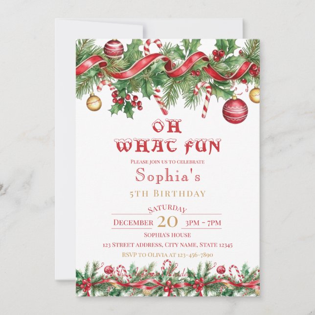 Convite Oh What Fun Christmas Birthday Invitation (Frente)