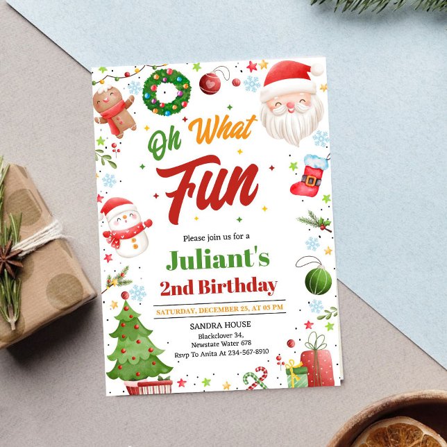 Convite Oh What Fun Christmas Birthday Invitation (Oh What Fun Christmas Birthday Invitation
)