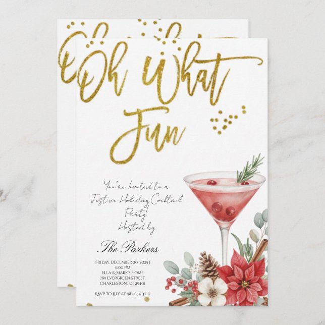 Convite Oh What Fun Christmas Cocktail Party Invitation (Frente/Verso)