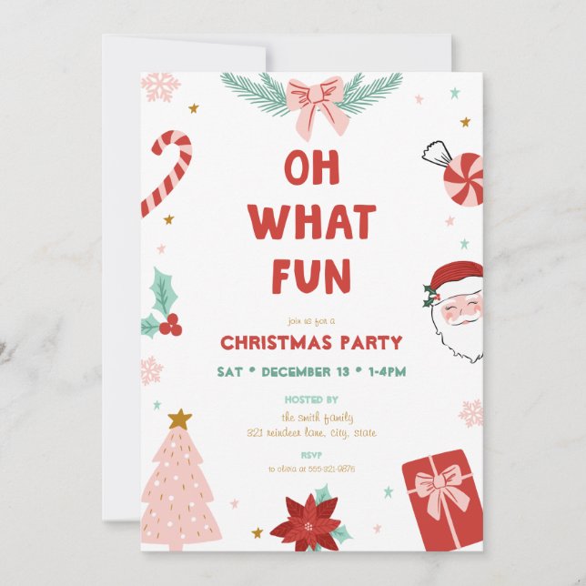 Convite Oh What Fun Cute Kids Christmas Party Invitations (Frente)