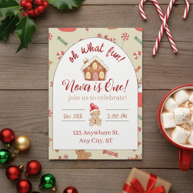 Convite Oh what fun! first birthday invitation (Criador carregado)