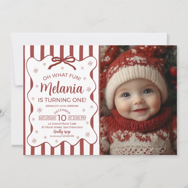 Convite Oh What Fun First Birthday Photo Invite (Frente)