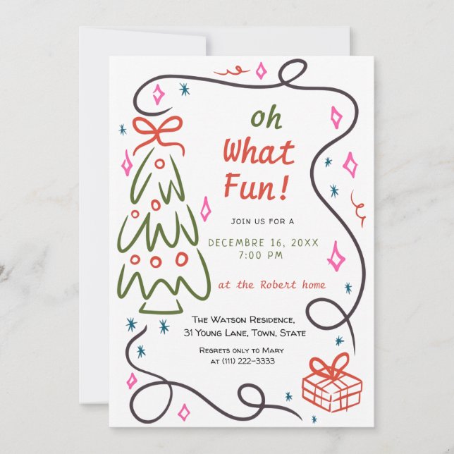 Convite Oh what fun Hand Drawn Christmas (Frente)