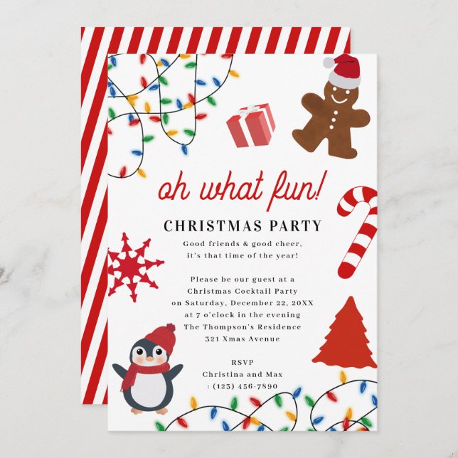 Convite Oh What Fun! Holiday Kids Christmas Party (Frente/Verso)