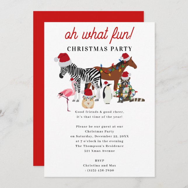 Convite Oh What Fun! Holiday Kids Funny Christmas Party (Frente/Verso)