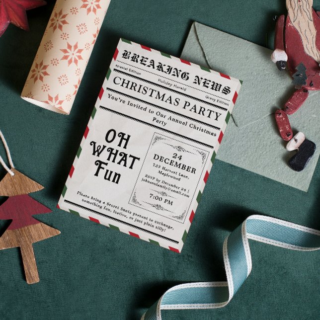 Convite Oh What Fun Newspaper Christmas Party (Oh What Fun Newspaper Christmas Party Invitation)