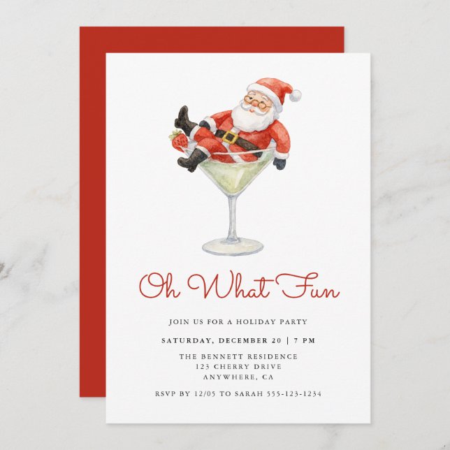 Convite Oh What Fun Santa Modern Christmas Party (Frente/Verso)