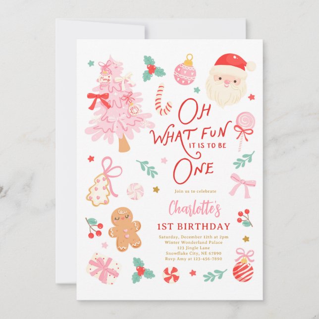 Convite Oh What Fun To Be One Cute Christmas 1st Birthday (Frente)