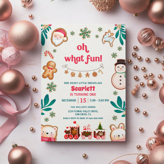 Convite Oh What Fun Winter Christmas Cookie 1st Birthday