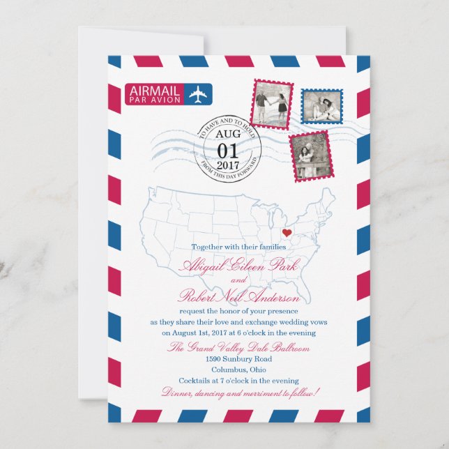 Convite Ohio Airmail | CASAMENTO (Frente)