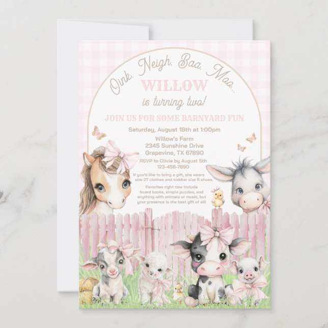 Convite Oink Baa Moo Birthday Invitation (Frente)