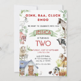 Convite Oink Baa Moo Cute Farm Animais Aniversário