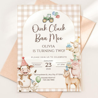 Convite Oink Baa Moo Turning Two Birthday Invitation Edita