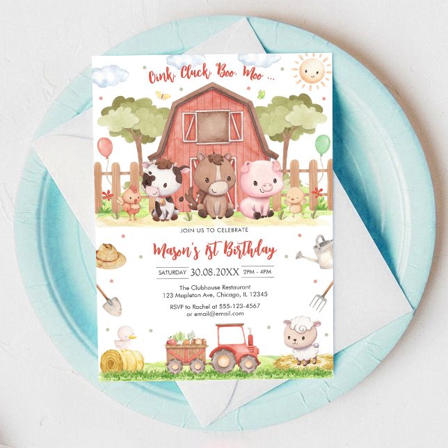 Convite Oink Baa Quack Moo Farm Animals Birthday (Criador carregado)