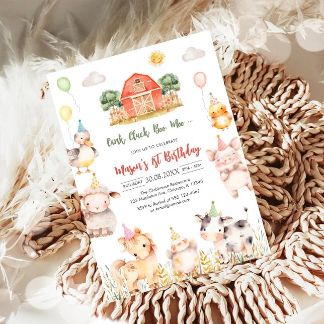 Convite Oink Baa Quack Moo Farm Animals Birthday (Criador carregado)