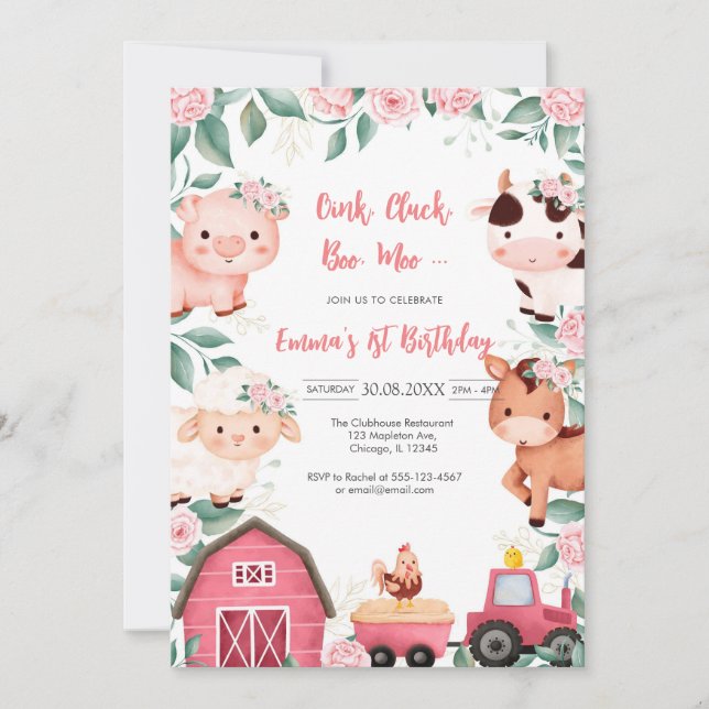 Convite Oink Baa Quack Moo Farm Animals Birthday (Frente)