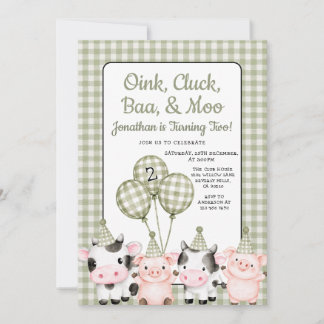 Convite Oink, Cluck, Baa, & Moo Sage Green Farm Birthday