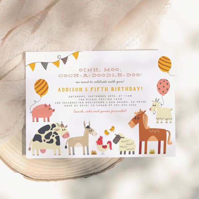 Convite Oink Moo Cock-a-doodle Farm Animal Birthday (Criador carregado)