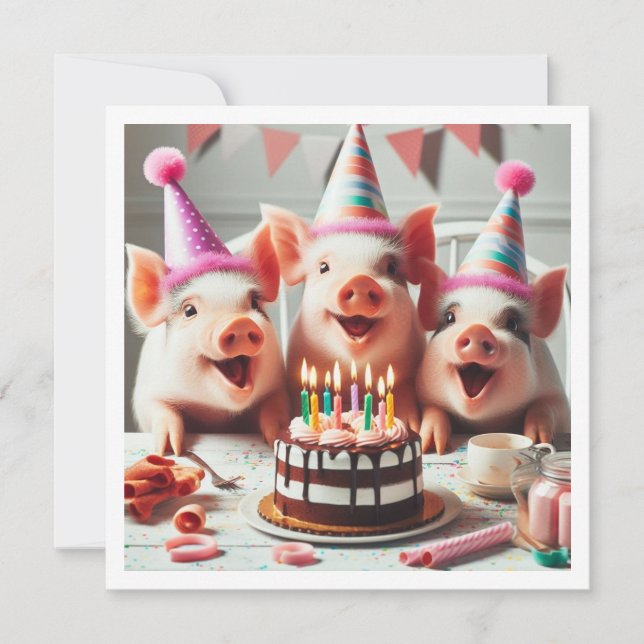 Convite Oink! Oink! Chamando todos os animais de festa, co (Frente)