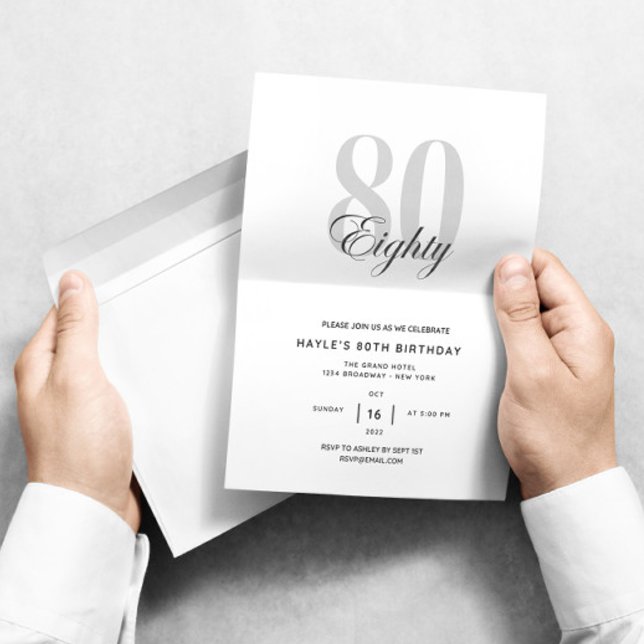 Convite Oitenta - 80º Aniversário Elegante Chique Preto &  (Criador carregado)