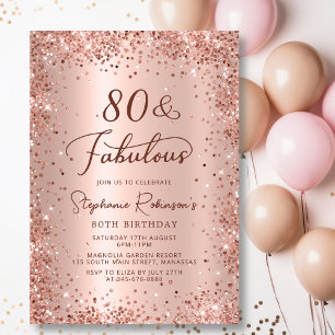 Convite Oitenta e fabulosa 80 de Rosa com brilho Dourado A