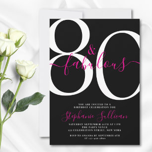Convite Oitenta e Fabuloso Aniversário de 80 anos Preto Fe