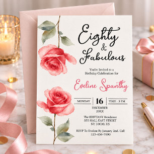 Convite Oitenta e Fabuloso Floral Rosa de 80 Anos de Idade