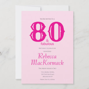 Convite Oitenta e Fabuloso Rosa Corado 80º Aniversário