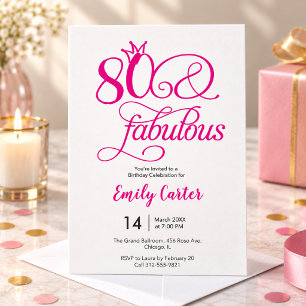 Convite Oitenta e Fabuloso Script Rosa 80º Aniversário