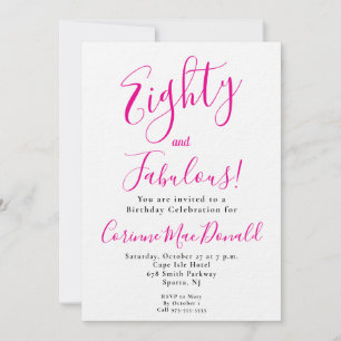 Convite Oitenta e Fabuloso Script Rosa Aniversário de 80 a