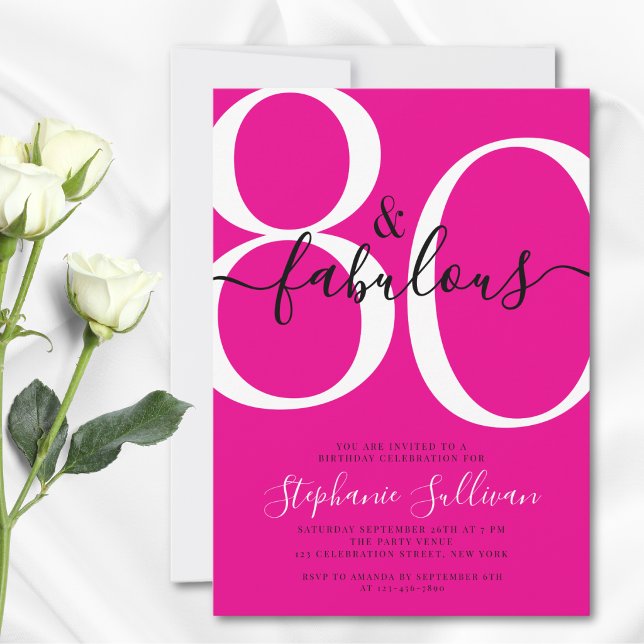 Convite Oitenta e Fabulosos 80 Anos de Aniversário Rosa (Criador carregado)
