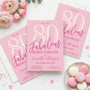 Convite Oitenta e Fabulosos Rosa Cor-de-Rosa 80º Aniversár