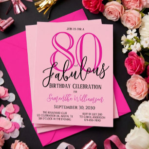 Convite Oitenta e Fabulosos Rosa Corado Preto 80º Aniversá