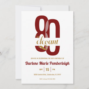 Convite Oitenta & Elegante Vermelho Rubi Ouro 80º Aniversá