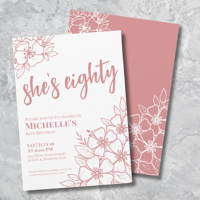 Convite Oitenta Rosa Dourado Rosa Aniversário de 80 anos (Eighty Rose Gold Pink 80th Birthday Party Invitation)