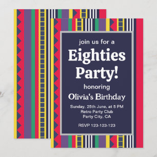 Convite Oito Coloridas Listras Aniversário Tema 80