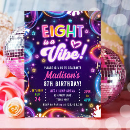 Convite Oito é um aniversário da Vibe 8th Retro Neon Glow 