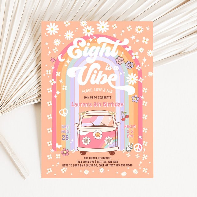 Convite Oito é um Vibe Daisy Groovy 8º aniversário (Criador carregado)