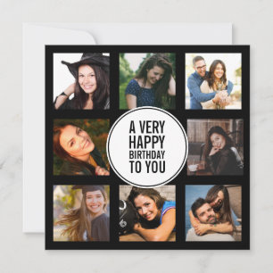 Convite Oito fotos de Aniversário Colagem Preta e Branca 